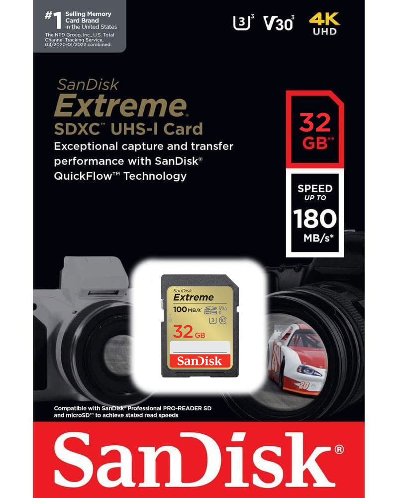 SanDisk Extreme SDHC-minnekort, 32GB, Klasse 10 / UHS-1 U3 SDSDXVT-032G-GNCIN