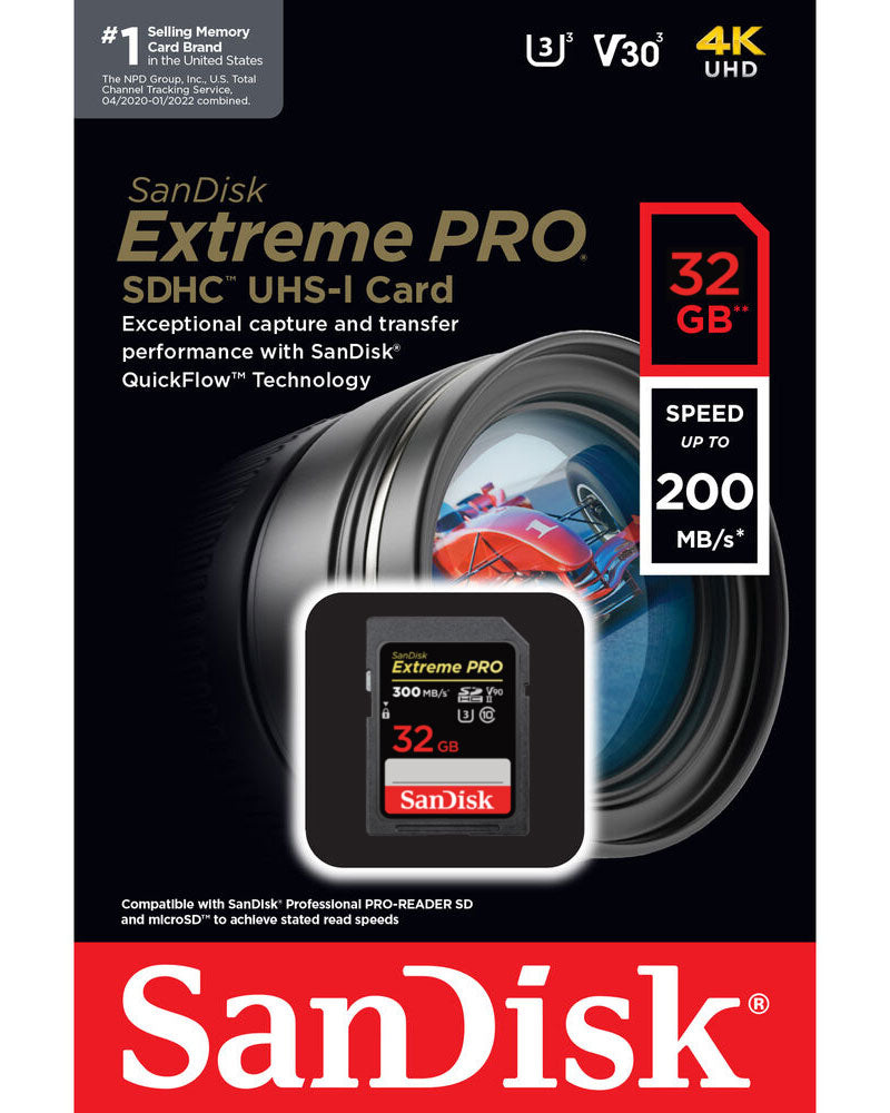 SDHC-minnekort SanDisk Extreme Pro, 32GB, Klasse 10 / UHS-1 U3 SDSDXXO-032G-GN4IN