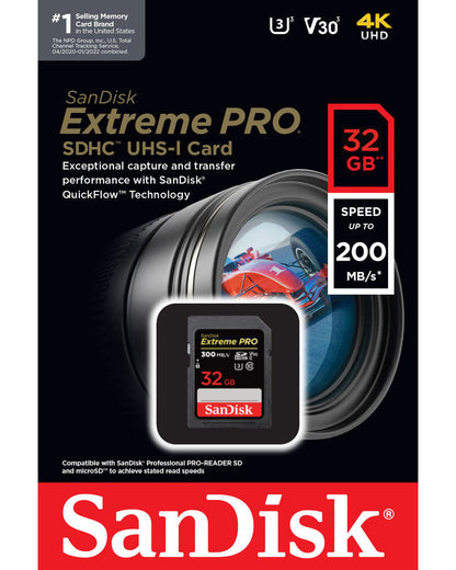 SDHC-minnekort SanDisk Extreme Pro, 32GB, Klasse 10 / UHS-1 U3 SDSDXXO-032G-GN4IN
