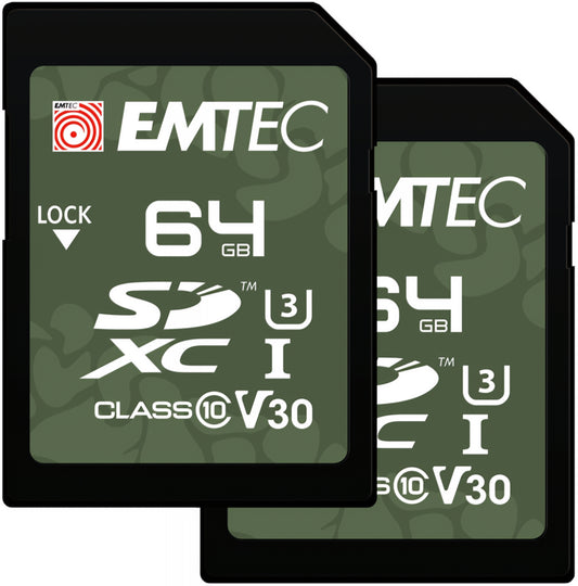 SDXC Minnekort Emtec Rugged Outdoor, 64GB, Klasse 10 / UHS-1 U3, Sett med 2 stk ECMSD64GXCU3ORP