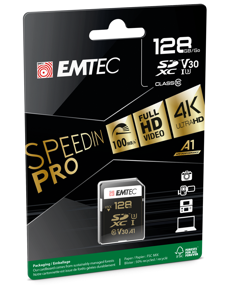 SDXC-minnekort Emtec SpeedIn Pro, 128Gb, Klasse 10 / UHS-1 U3 ECMSD128GXC10SP