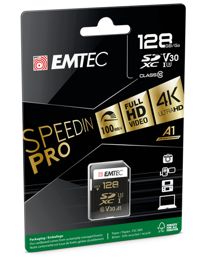 SDXC-minnekort Emtec SpeedIn Pro, 128Gb, Klasse 10 / UHS-1 U3 ECMSD128GXC10SP