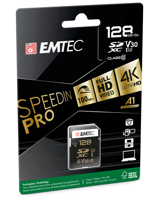 SDXC-minnekort Emtec SpeedIn Pro, 128Gb, Klasse 10 / UHS-1 U3 ECMSD128GXC10SP