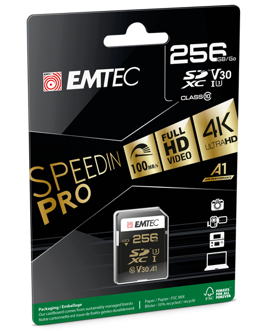 SDXC-minnekort Emtec SpeedIn Pro, 256Gb, Klasse 10 / UHS-1 U3 ECMSD256GXC10SP
