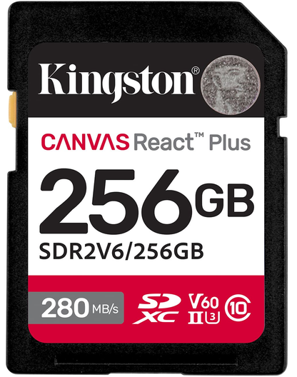 SDXC-minnekort Kingston Canvas React Plus, 256Gb, Klasse 10 / UHS-2 U3 SDR2V6/256GB
