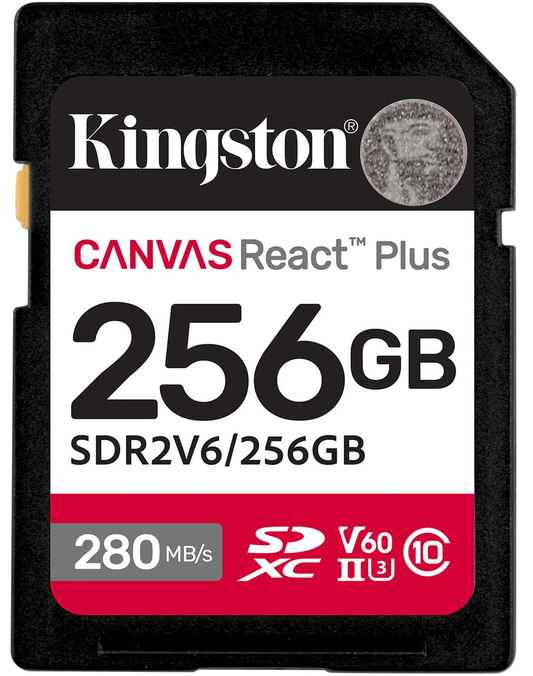 SDXC-minnekort Kingston Canvas React Plus, 256Gb, Klasse 10 / UHS-2 U3 SDR2V6/256GB