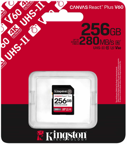 SDXC-minnekort Kingston Canvas React Plus, 256Gb, Klasse 10 / UHS-2 U3 SDR2V6/256GB