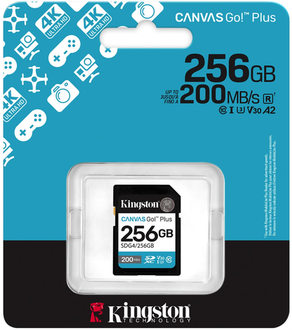 SDXC-minnekort Kingston Canvas Go Plus, 256GB, Klasse 10 / UHS-1 U3 SDG4/256GB