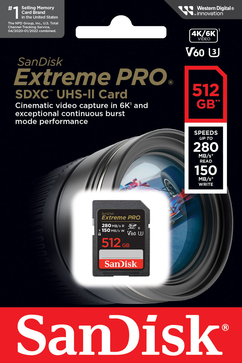 SanDisk Extreme Pro SDXC-minnekort, 512GB, Klasse 10 / UHS-2 U3 SDSDXEP-512G-GN4IN