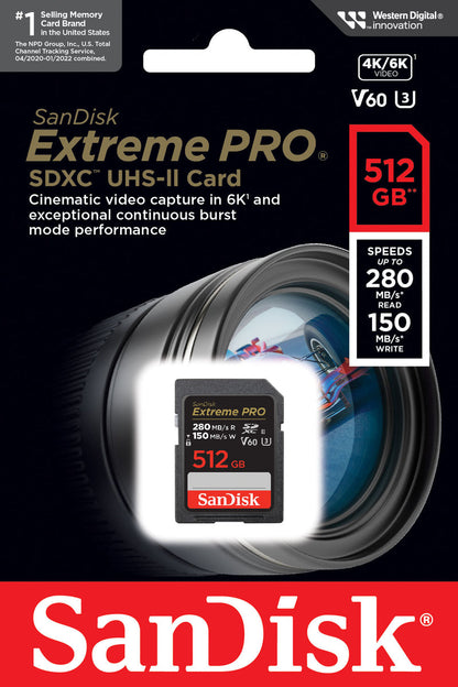 SanDisk Extreme Pro SDXC-minnekort, 512GB, Klasse 10 / UHS-2 U3 SDSDXEP-512G-GN4IN