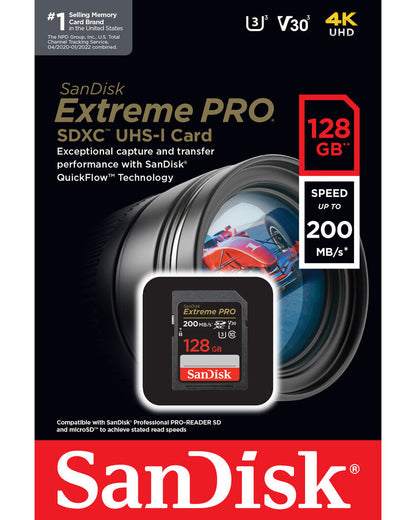 SDXC Minnekort SanDisk Extreme Pro, 128Gb, Klasse 10 / UHS-1 U3 SDSDXXD-128G-GN4IN