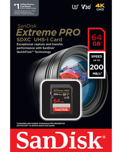 SDXC-minnekort SanDisk Extreme Pro, 64Gb, Klasse 10 / UHS-1 U3 SDSDXXU-064G-GN4IN