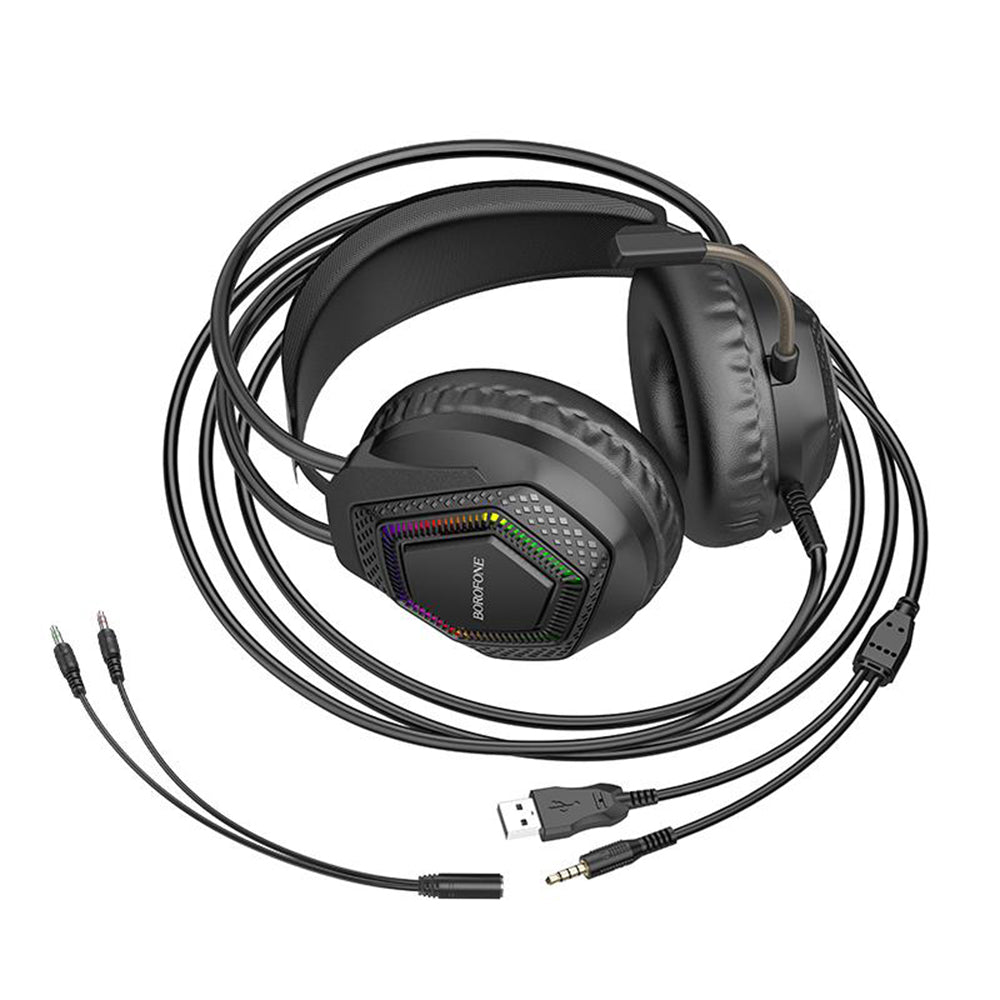 Gamingheadset 3,5 mm Borofone BO105 Thunder, RGB, 2m, Svart