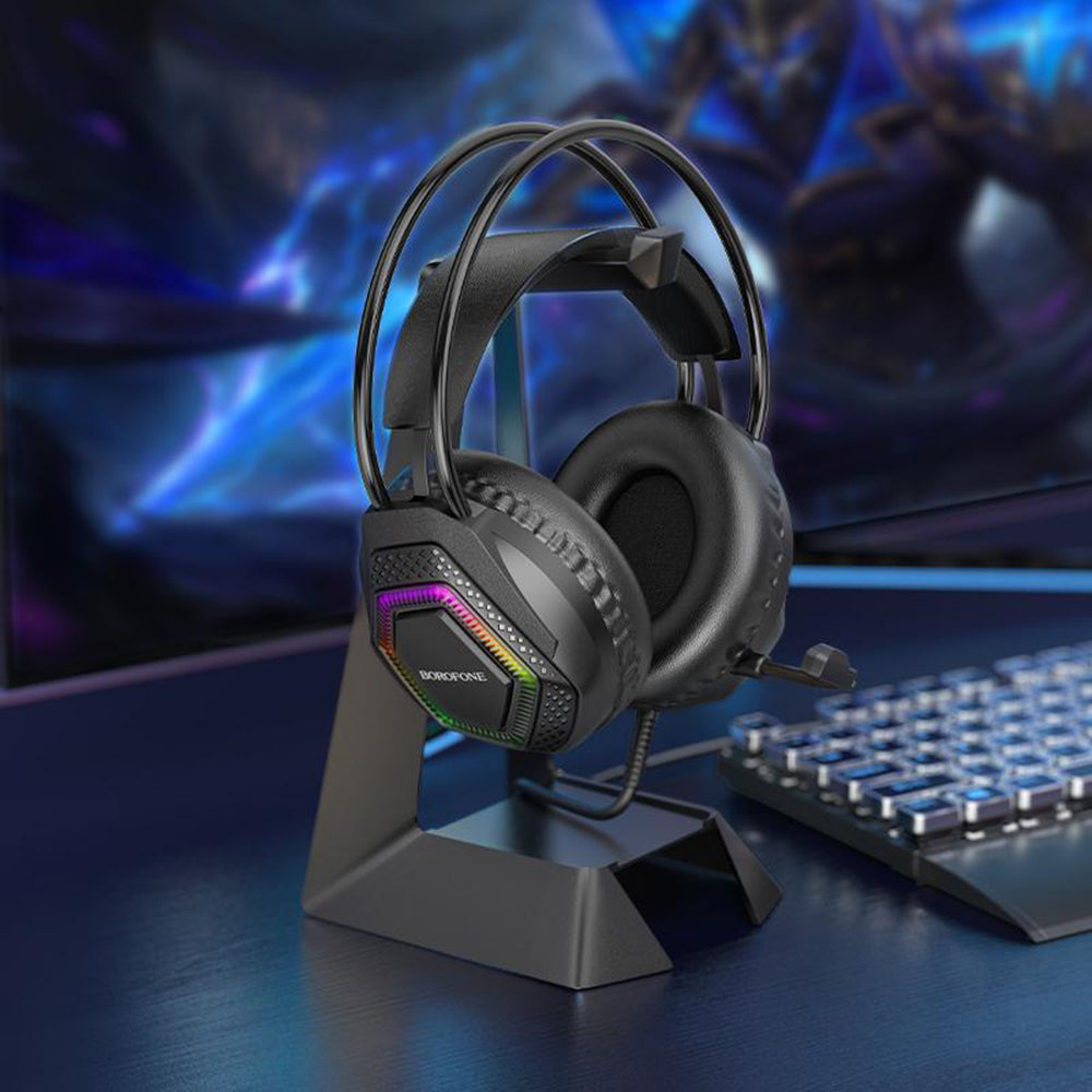 Gamingheadset 3,5 mm Borofone BO105 Thunder, RGB, 2m, Svart