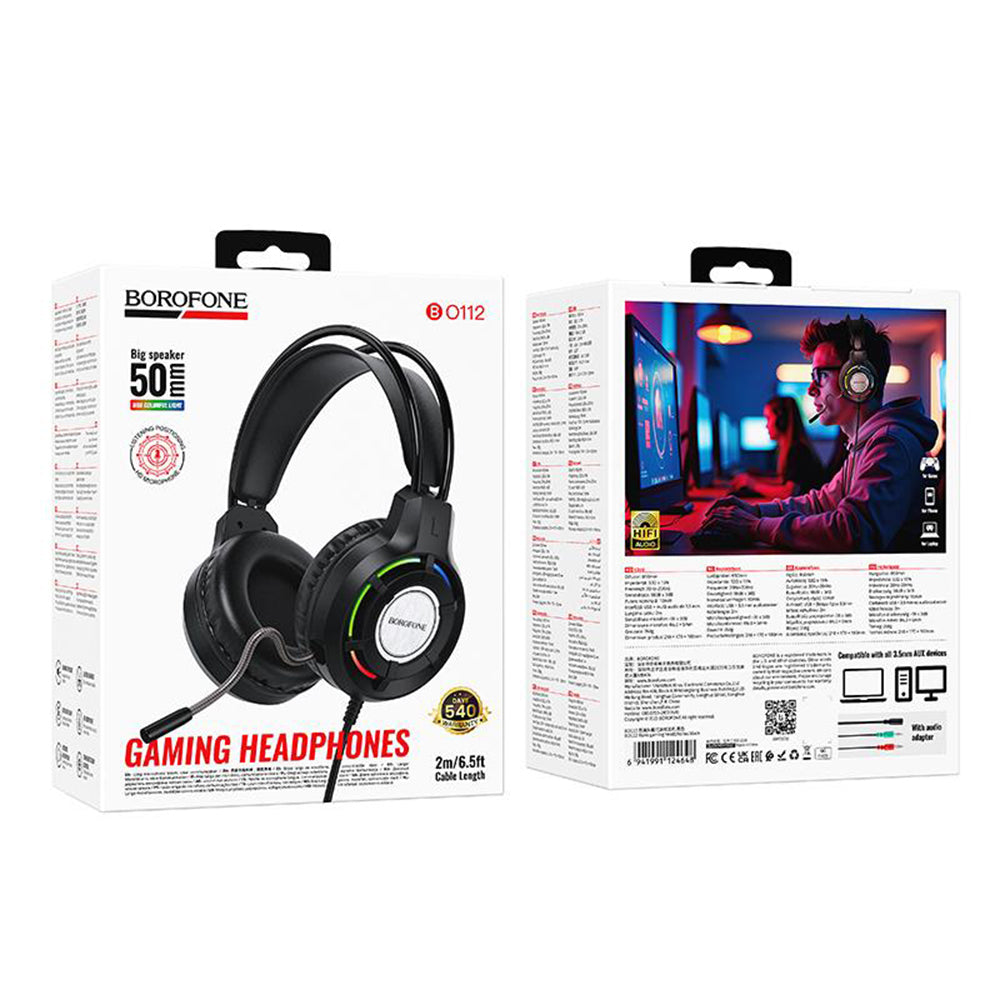 Gamingheadset 3,5 mm Borofone BO112 Wave, RGB, 2 m, Svart
