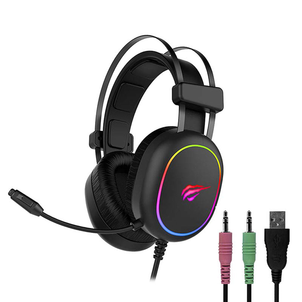 Gaminghodetelefoner 3.5mm HAVIT H2016d, RGB, 2m, Svarte