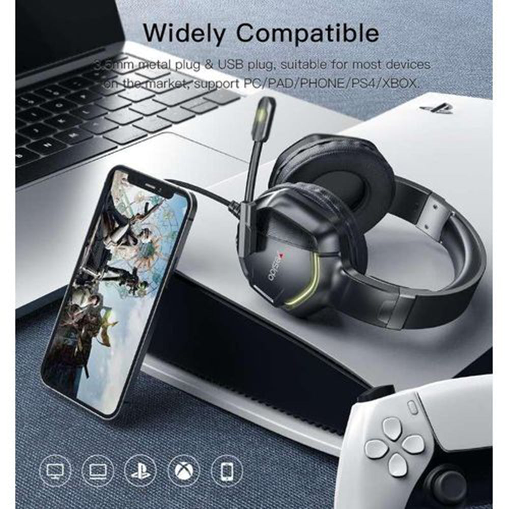 Gaminghodetelefoner 3.5mm Yesido EK01, RGB, 1.2m, Svarte
