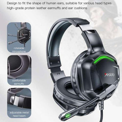 Gaminghodetelefoner 3.5mm Yesido EK01, RGB, 1.2m, Svarte