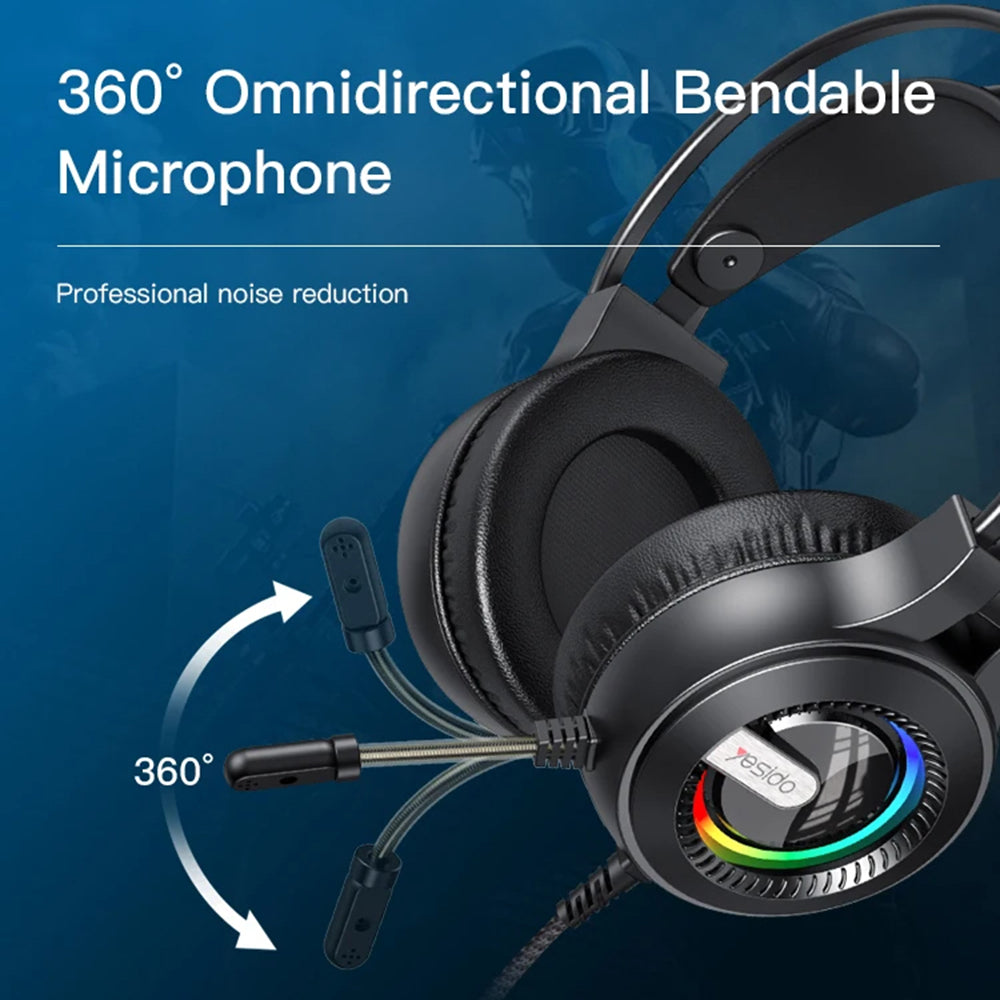 Gaminghodetelefoner 3.5mm Yesido EK02, RGB, 2.2m, Svarte