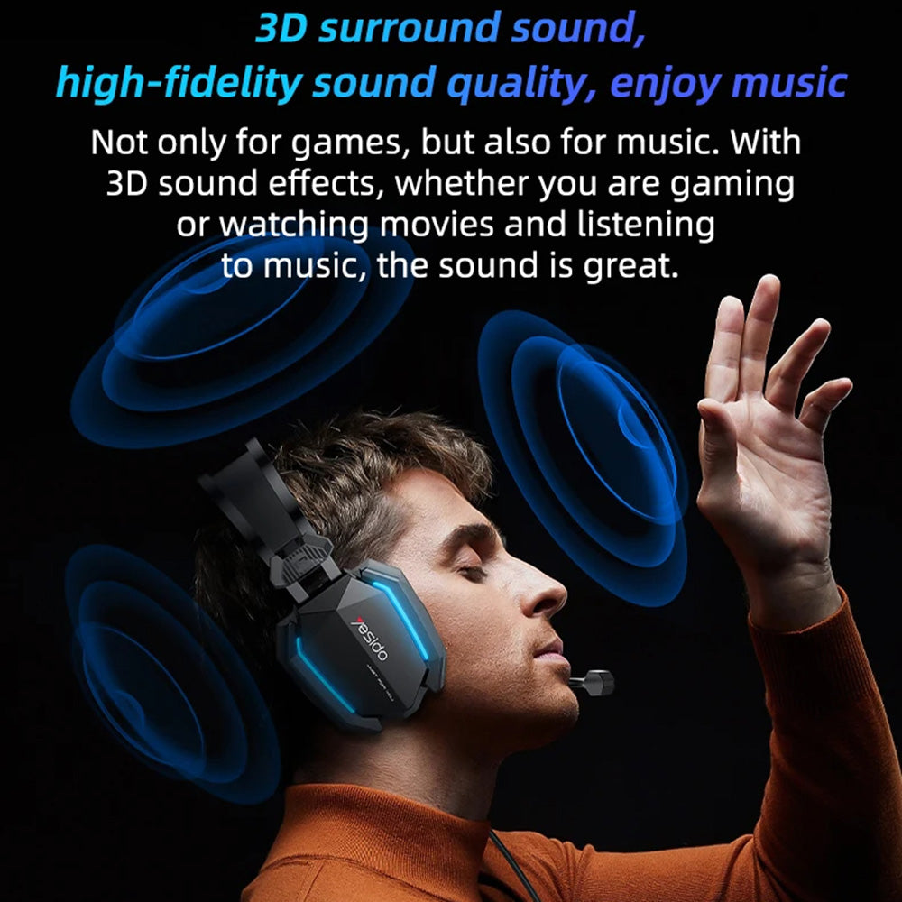 Gaming-hodetelefoner 3.5mm Yesido EK03, RGB, 2m, Svarte