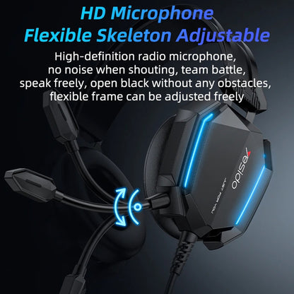 Gaming-hodetelefoner 3.5mm Yesido EK03, RGB, 2m, Svarte