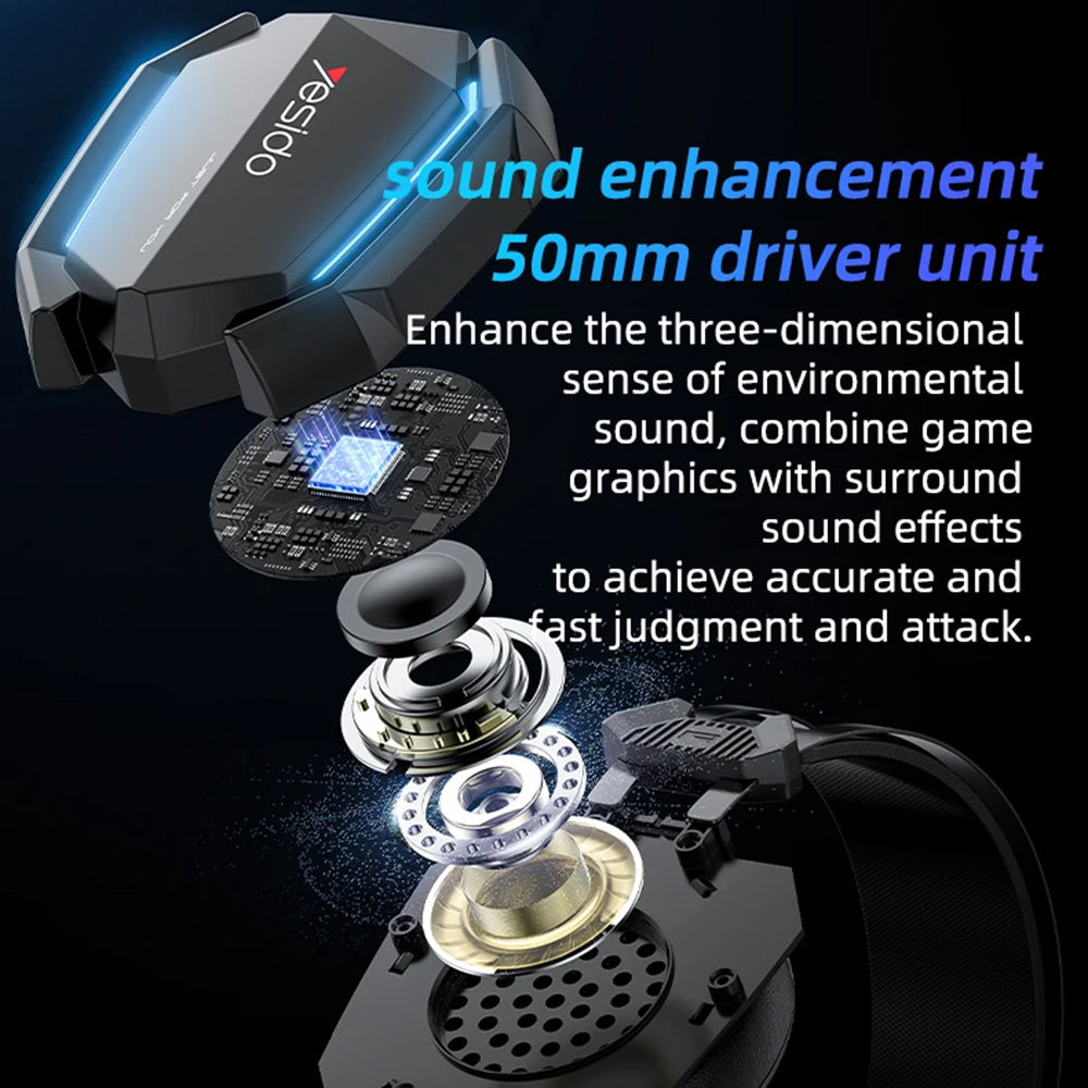 Gaming-hodetelefoner 3.5mm Yesido EK03, RGB, 2m, Svarte