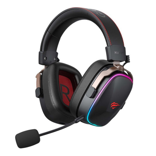 Gaminghodetelefoner Trådløse HAVIT H2039BG, RGB, BT / Wi-Fi / Kablet, Svart Okergul