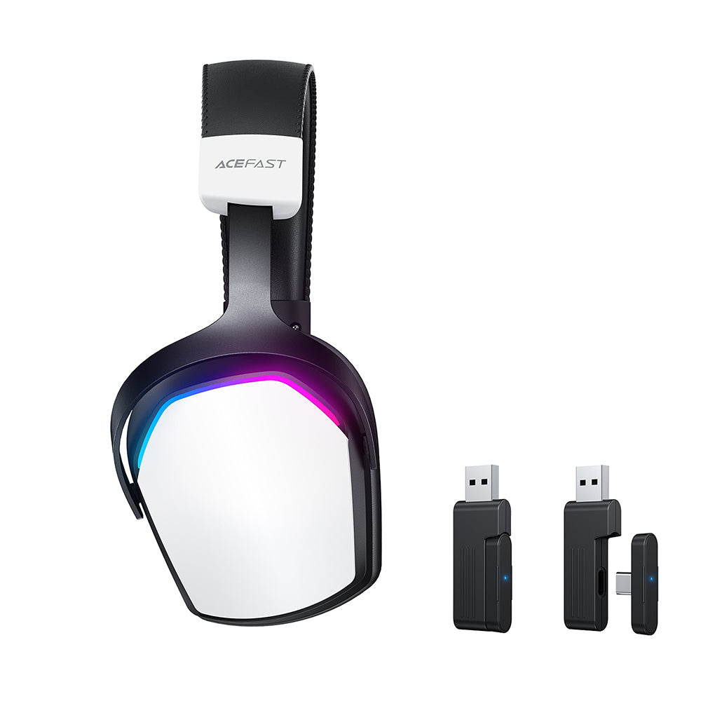 Acefast H11 trådløse gaming-hodetelefoner, RGB, BT / Wi-Fi / kablet, hvite