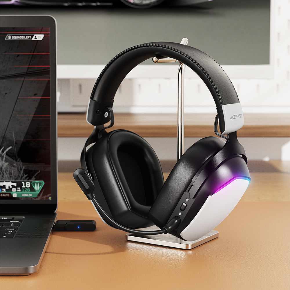 Acefast H11 trådløse gaming-hodetelefoner, RGB, BT / Wi-Fi / kablet, hvite