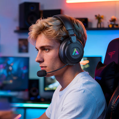 Trådløse gaminghodetelefoner Acefast H15, RGB, BT / Wi-Fi / Kablet, Svart