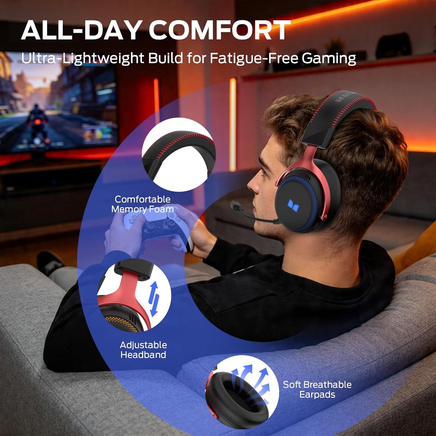 Trådløse gaminghodetelefoner Monster Mission 350, BT / Wi-Fi / Kablet, Svart