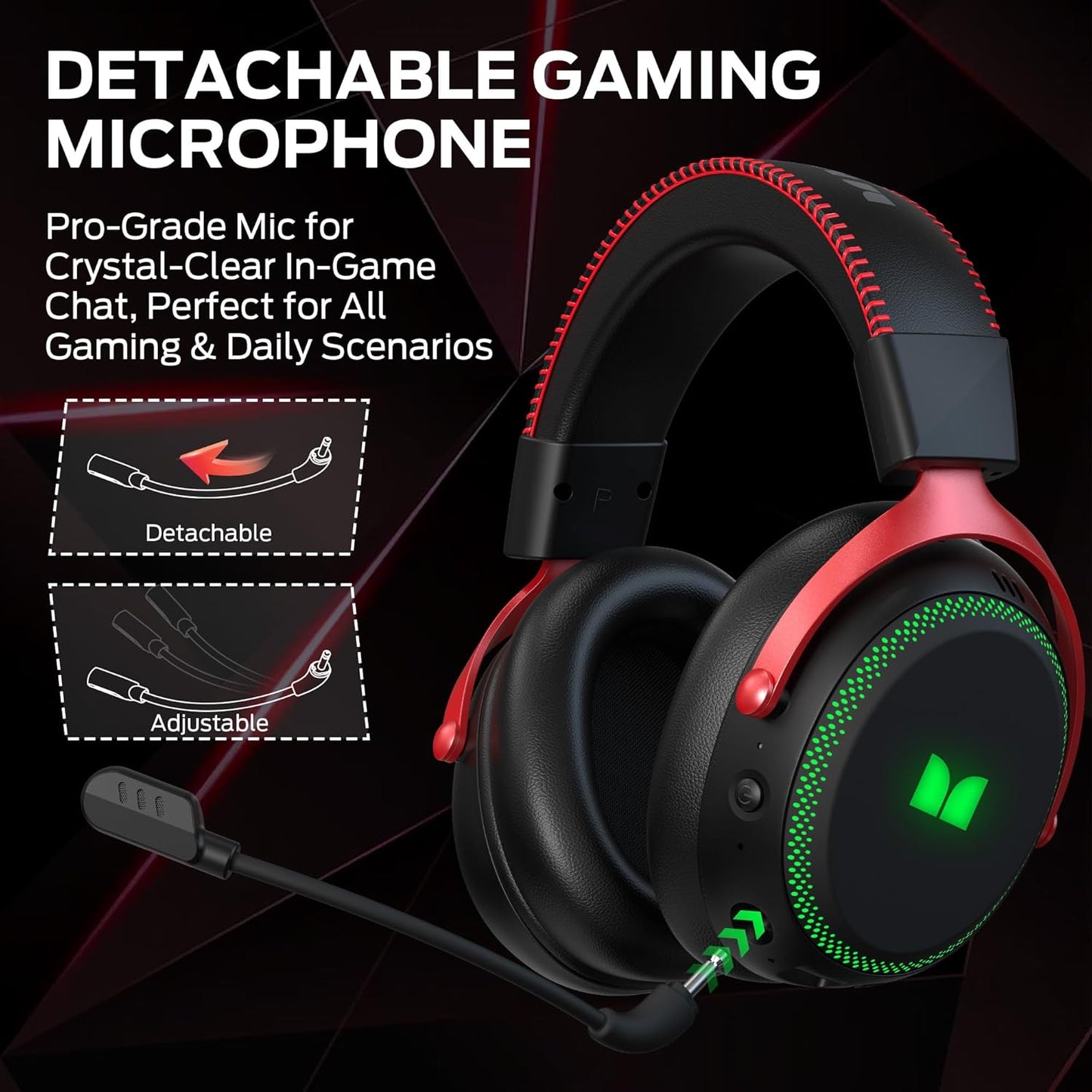 Trådløse gaminghodetelefoner Monster Mission 350, BT / Wi-Fi / Kablet, Svart