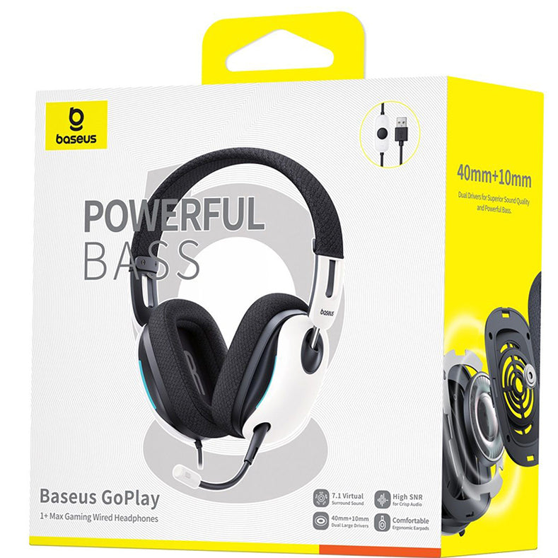 USB-A Baseus GoPlay 1+ Max hodetelefoner, hvite A00181003213-00