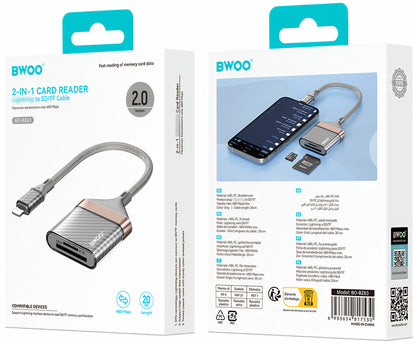 Lightning-kortleser BWOO BZ63, SD – microSD, grå