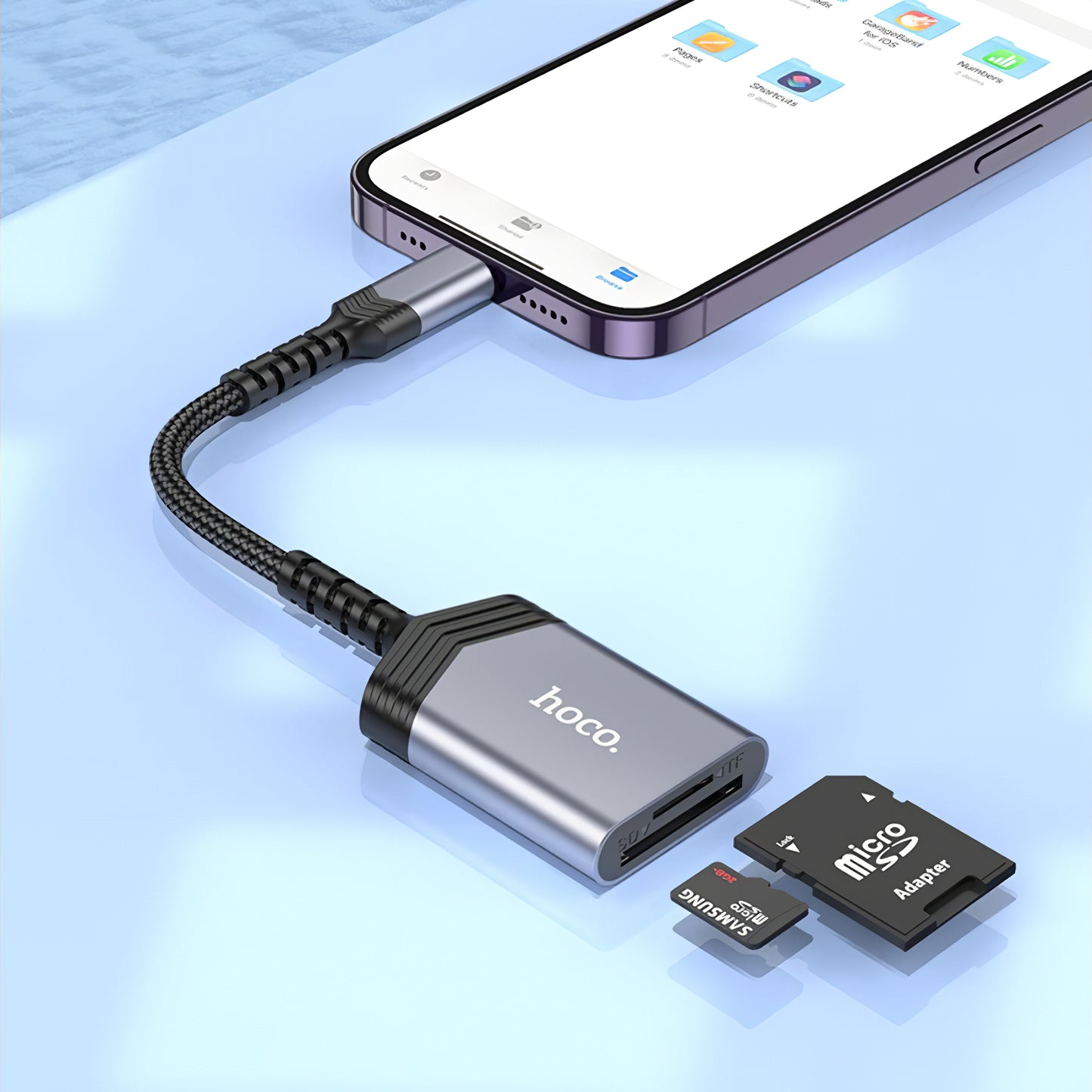 Kortleser Lightning HOCO UA25, SD - microSD, Grå