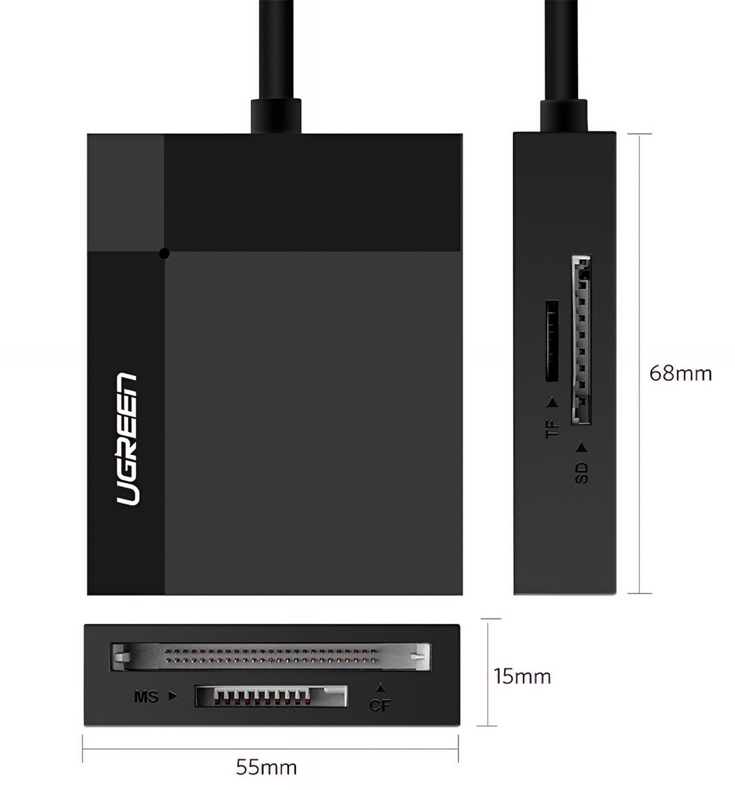 USB 3.0 Kortleser UGREEN CR125, SD - microSD - CF - MS, Svart
