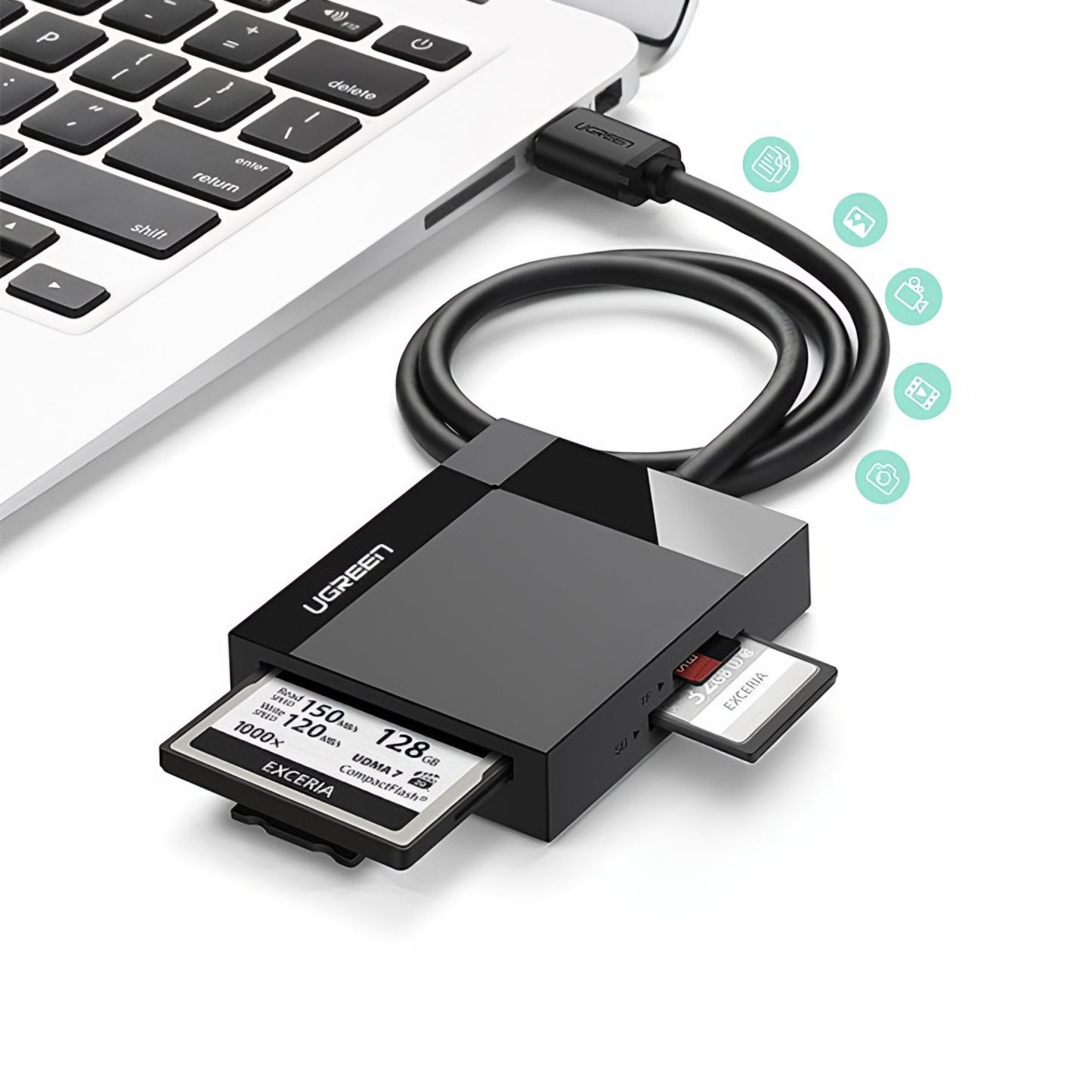 USB 3.0 Kortleser UGREEN CR125, SD - microSD - CF - MS, Svart