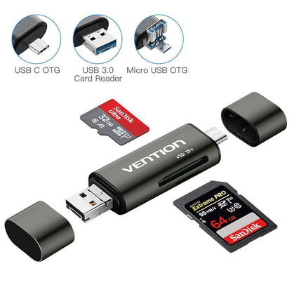 USB / USB-C / microUSB-kortleser Vention, SD - microSD, Grå CCJH0
