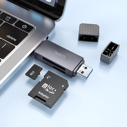 Kortleser USB 3.0 / USB-C HOCO HB45, SD - microSD, Grå