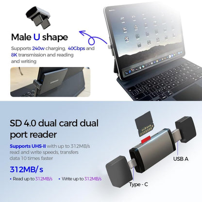 USB / USB-C-kortleser OEM OmniLink Pro-003 Travel, 10i1, Grå