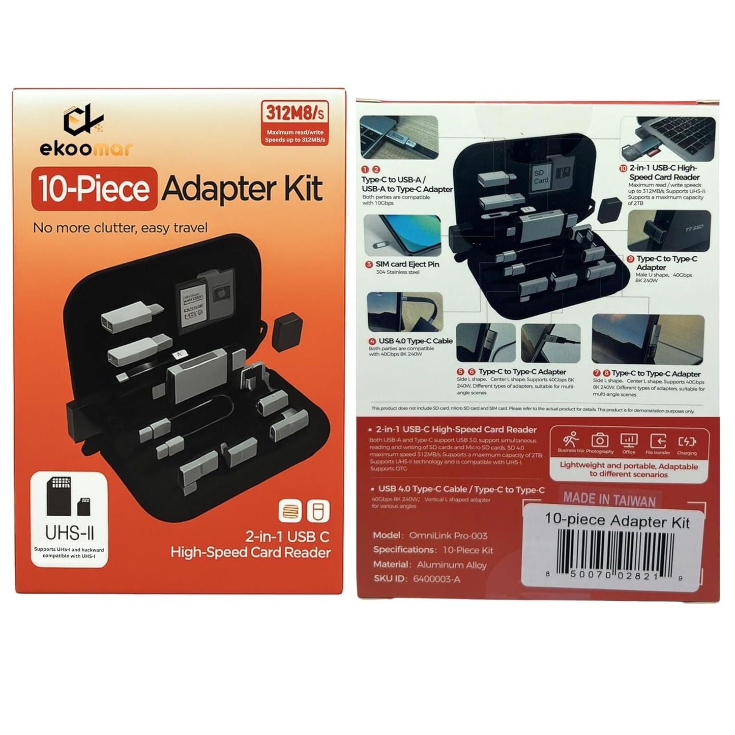 USB / USB-C-kortleser OEM OmniLink Pro-003 Travel, 10i1, Grå