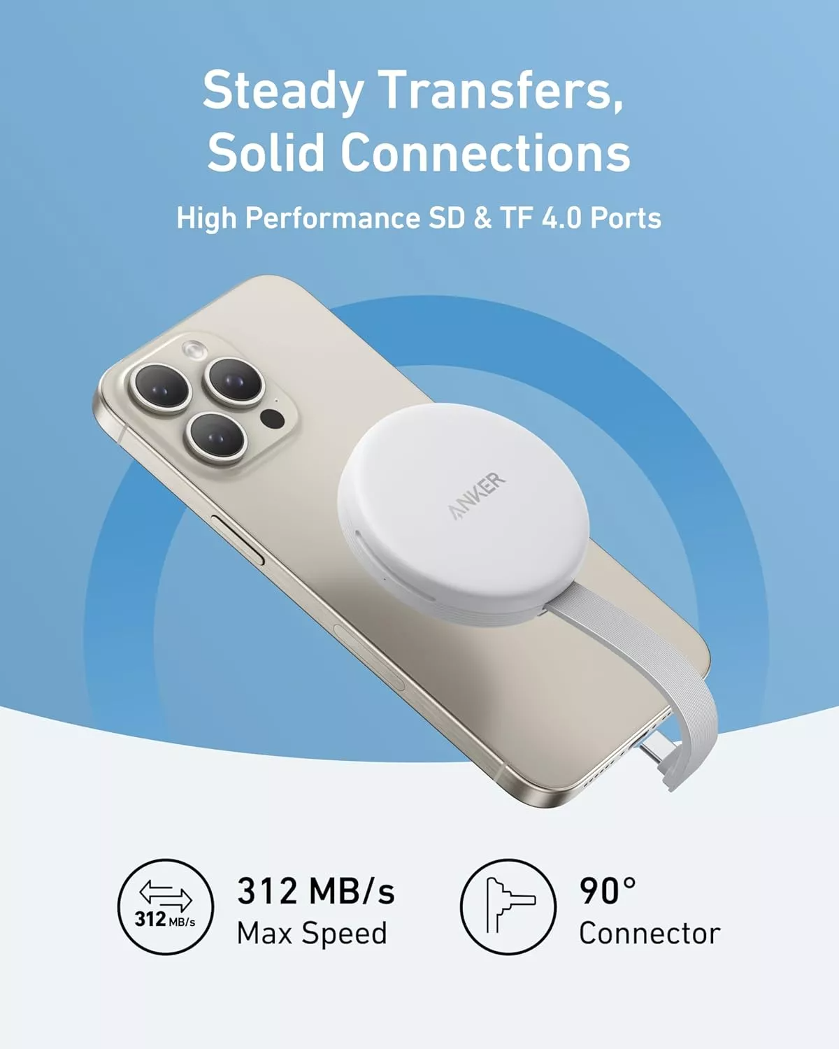 USB-C-kortleser Anker MagGo for Apple iPhone USB-C, SD - microSD, Hvit A83D1G21