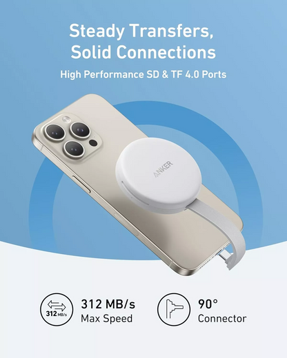 USB-C-kortleser Anker MagGo for Apple iPhone USB-C, SD - microSD, Hvit A83D1G21