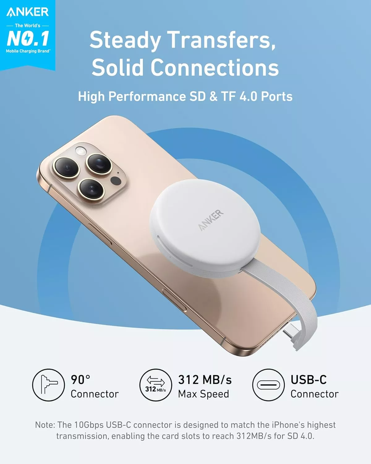 USB-C-kortleser Anker MagGo for Apple iPhone USB-C, SD - microSD, Hvit A83D1G21