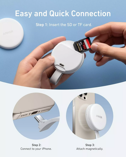 USB-C-kortleser Anker MagGo for Apple iPhone USB-C, SD - microSD, Hvit A83D1G21