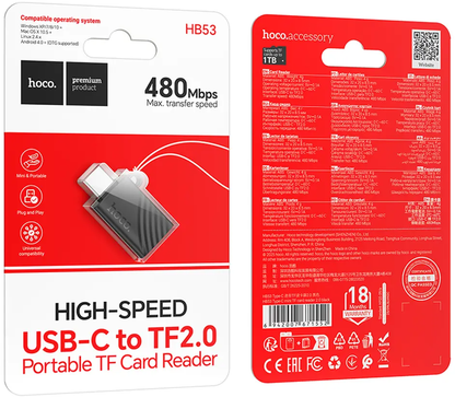 USB-C-kortleser HOCO HB53, microSD, svart