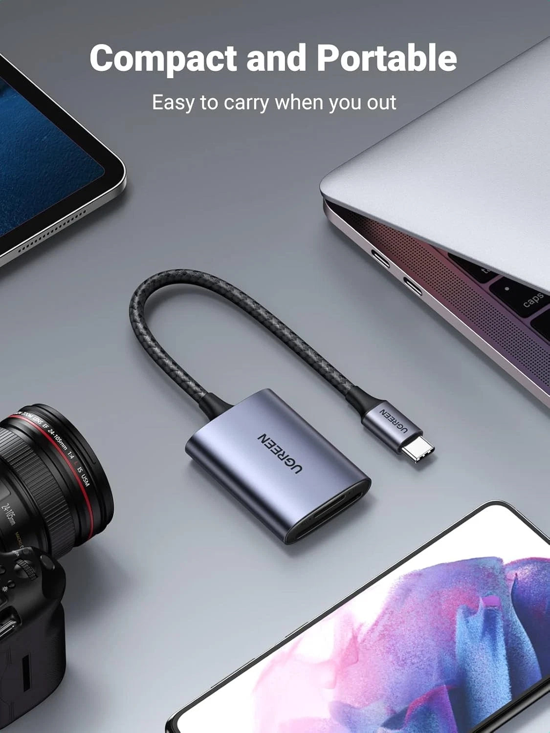 Kortleser USB-C UGREEN CM401, SD - microSD, Grå