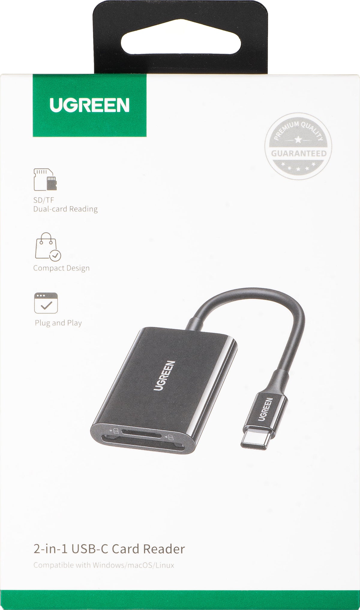 Kortleser USB-C UGREEN CM265, SD - microSD, Svart