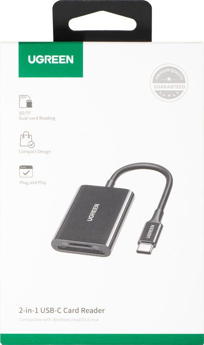 Kortleser USB-C UGREEN CM265, SD - microSD, Svart