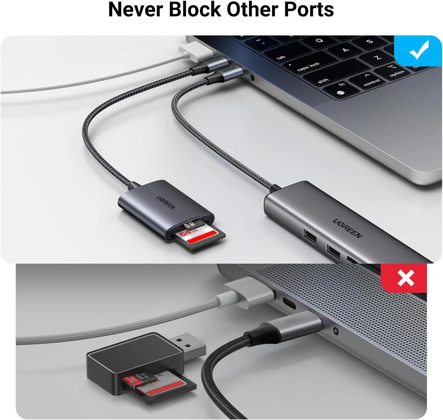 Kortleser USB-C UGREEN CM401, SD - microSD, Grå